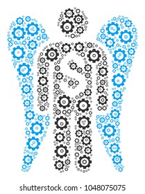Angel Investor collage of gearwheels. Vector cog components are combined into angel investor composition.