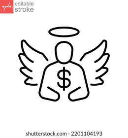 Angel investor communication outline icon. Business angel, financial Founder Businessman Startup accelerator. venture investment fund editable stroke vector illustration design, white background EPS10