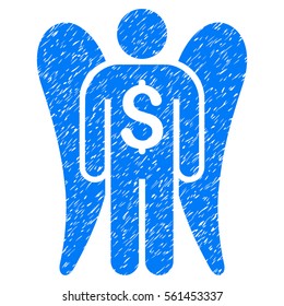 Angel Investor grainy textured icon for overlay watermark stamps. Flat symbol with scratched texture. Dotted vector blue ink rubber seal stamp with grunge design on a white background.