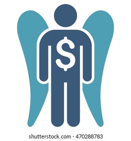 Angel Investor icon. Vector style is bicolor flat iconic symbol with rounded angles, cyan and blue colors, white background.