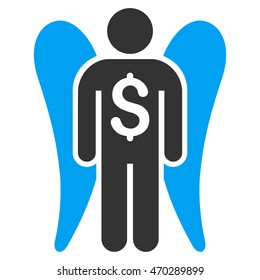 Angel Investor icon. Vector style is bicolor flat iconic symbol with rounded angles, blue and gray colors, white background.