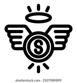 Angel investor is providing startup funding, depicted by a coin with wings and a halo