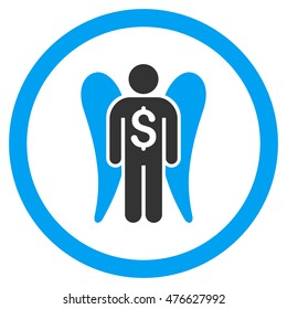 Angel Investor rounded icon. Vector illustration style is flat iconic bicolor symbol, blue and gray colors, white background.