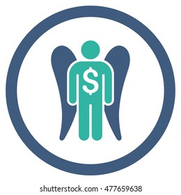 Angel Investor rounded icon. Vector illustration style is flat iconic bicolor symbol, cobalt and cyan colors, white background.