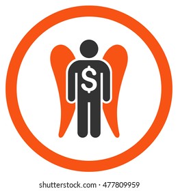 Angel Investor rounded icon. Vector illustration style is flat iconic bicolor symbol, orange and gray colors, white background.