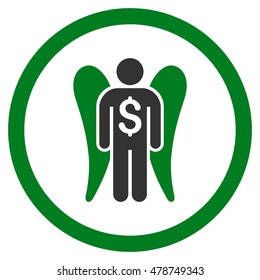 Angel Investor rounded icon. Vector illustration style is flat iconic bicolor symbol, green and gray colors, white background.