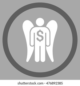 Angel Investor vector bicolor rounded icon. Image style is a flat icon symbol inside a circle, dark gray and white colors, silver background.