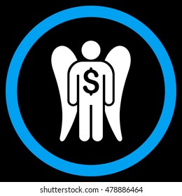 Angel Investor vector bicolor rounded icon. Image style is a flat icon symbol inside a circle, blue and white colors, black background.