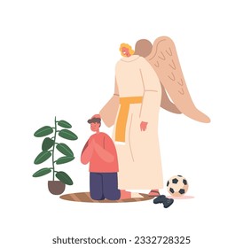 Angel Keeper Character Attentively Listens To The Childs Prayers, Providing Comfort And Guidance, Vector Illustration