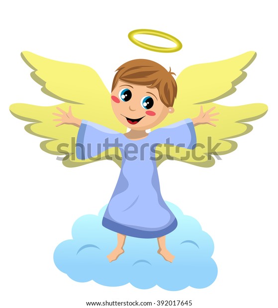 Angel Kid Standing On Cloud Open Stock Vector (Royalty Free) 392017645