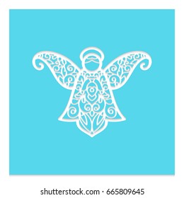 Angel laser cutting. Christmas tree decoration. Laser Cutting template for greeting card envelope wedding invitation, save the date menu rsvp Christmas. Cutting file. Silhouette pattern. Die cut card.
