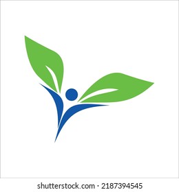 angel leaf logo design illustration. eco lifestyle people sign and symbol. nature business identity.