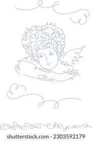 angel line art calligraphy face wing