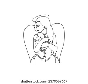 Angel Line Art  Line art drawings, Angel sketch, Angel wings illustration