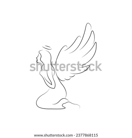 Angel Line Drawing, Creative Angel Line Art Vector