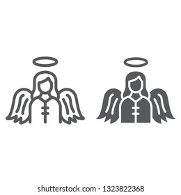 Angel line and glyph icon, religion and heaven, character sign, vector graphics, a linear pattern on a white background, eps 10.