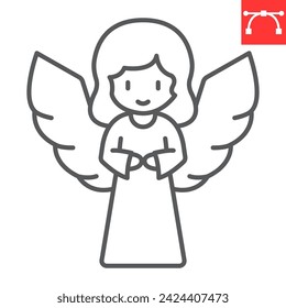 Angel line icon, Easter and holiday, little girl with wings vector icon, vector graphics, editable stroke outline sign, eps 10.