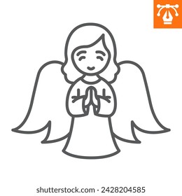 Angel line icon, outline style icon for web site or mobile app, Easter and Valentine's day, little girl with wings vector icon, simple vector illustration, vector graphics with editable strokes.