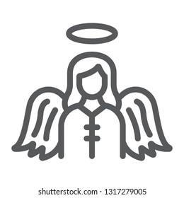 Angel line icon, religion and heaven, character sign, vector graphics, a linear pattern on a white background, eps 10.