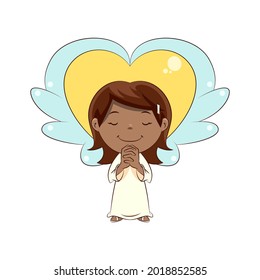 Angel little girl praying, happy cute child