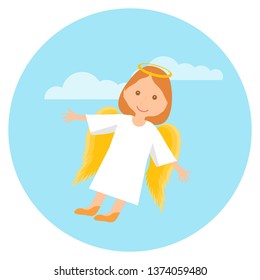 Angel, little girl angel with wings flies in the clouds. Vector illustration, vector.