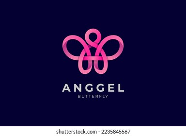 Angel logo design, people with butterfly wings , vector illustration