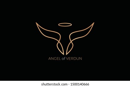 Angel logo formed with simple and modern line in luxurious gold color