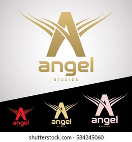 Angel logo, A letter logo, Vector logo template.