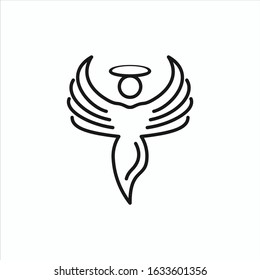 Angel Logo line Art Outline Illustration Vector Design Template