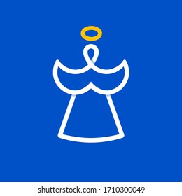 Angel-Logo. Lineare Ikone des Engels mit Flügeln und Nimbus. Einfaches Symbol.