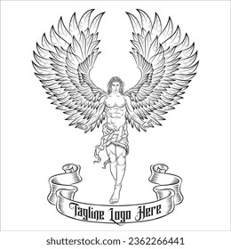 Angel logo with wings, vector illustration