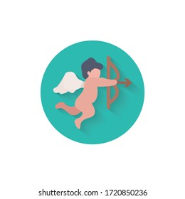 angel of love with bow colorful flat icon with long shadow. angel flat icon