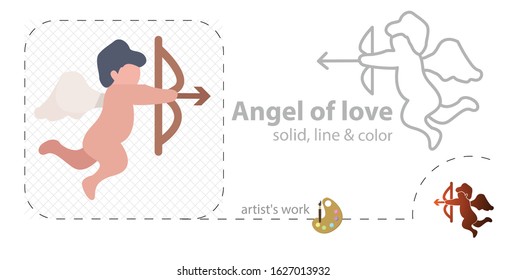 angel of love with bow flat, solid, line icon
