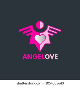 angel love heart vector logo