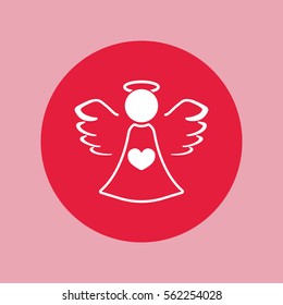 angel love valentine white simple icon on red circle