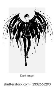 Angel man. Dark angel. Vector image of beauty fashion angel man. Fashion angel.