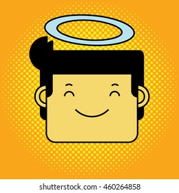 Angel man face with halftone background.