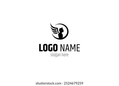 angel man logo in crescent moon shape flat design style