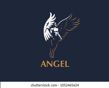 Angel man. Vector emblem.