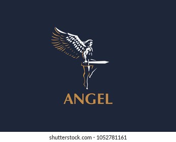 Angel man. Vector emblem.