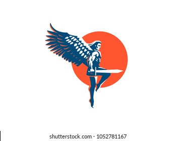 Angel man. Vector emblem.