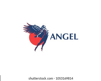 Angel man. Vector emblem.