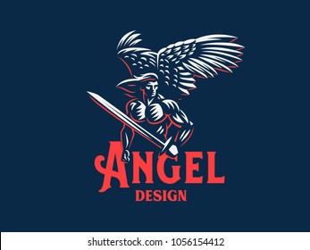 Angel man. Vector emblem.