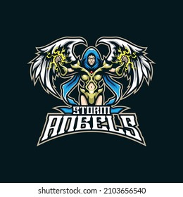 Angel mascot logo design vector with modern illustration concept style for badge, emblem and t shirt printing. Storm angel illustration for sport and esport team.