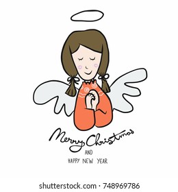 Angel Merry Christmas and Happy New Year cartoon vector illustration doodle style