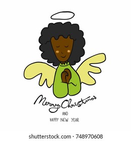 Angel Merry Christmas and Happy New Year cartoon vector illustration doodle style