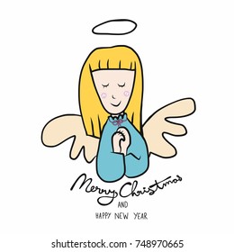 Angel Merry Christmas and Happy New Year cartoon vector illustration doodle style