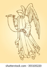 Angel Messenger Sketch-Sketch style illustration of an Angel reading old scroll