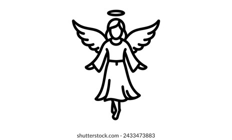 angel minimalistic christmas symbol line icon black on white background