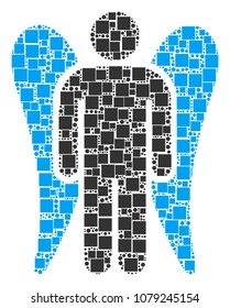 Angel mosaic icon of squares and round items in different sizes. Vector items are united into angel collage design concept.